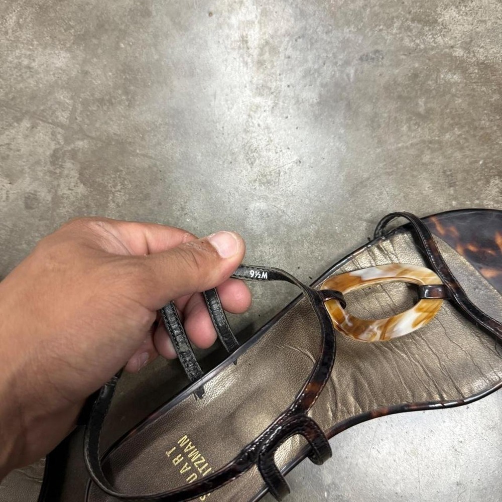 Stuart Weitzman Brown Tortoise Shell Patent Leather Slingback Sandals Womens 9.5 - Picture 6 of 8
